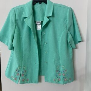 Vintage Nikki Teal Blazer With Embroidered Flowers Size 16 Women’s
